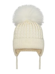 Soft, cozy baby hat in a variety of colors and sizes, featuring a plush faux fur pom-pom for a stylish touch.