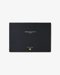  Black monthly desk pad calendar with mindfulness planning guide.