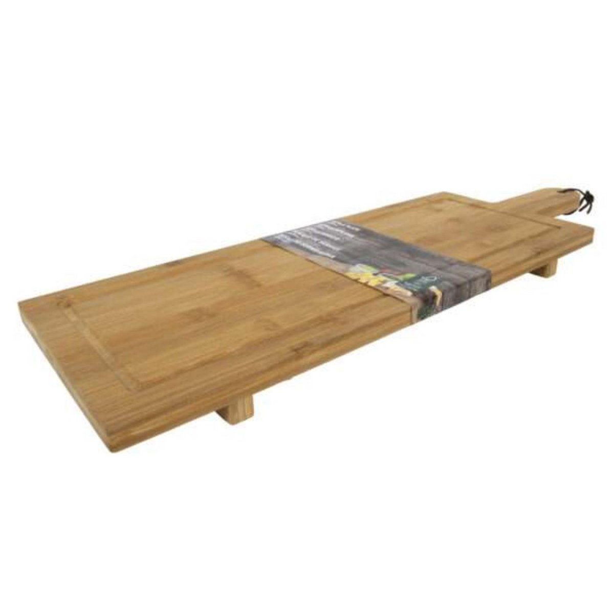 Bamboo serving board with base 58x19x3cm