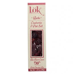 Dark chocolate bar 70% cacao with cranberries, pink salt, and cocoa nibs. Premium artisan chocolate.