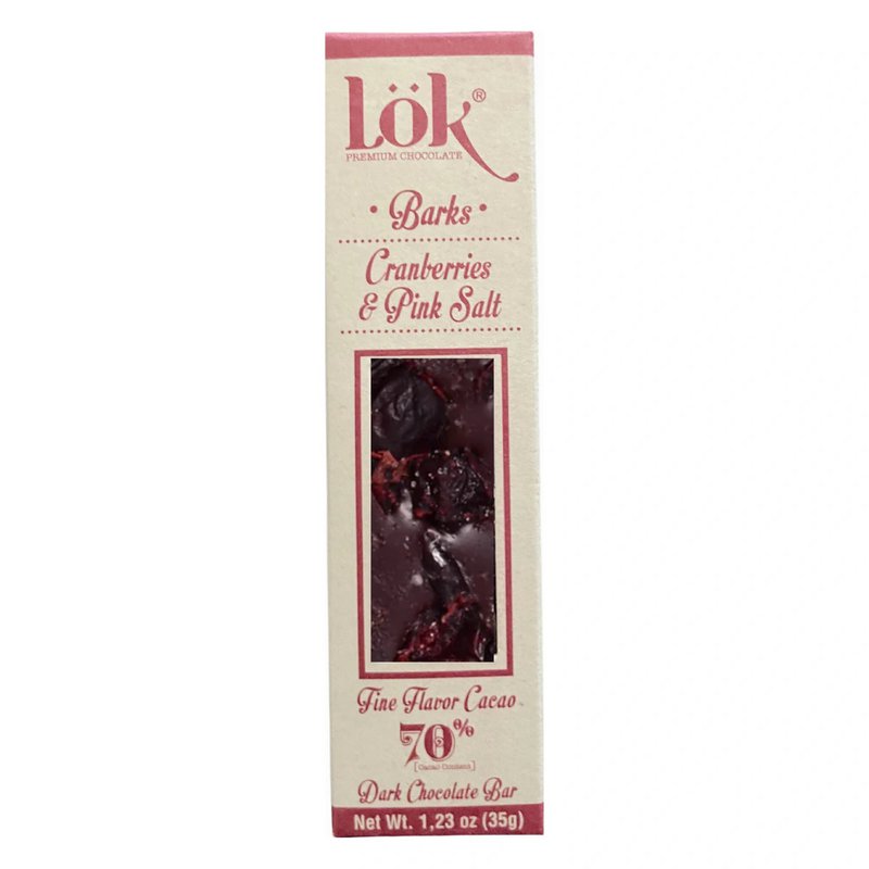 Barre de chocolat noir aux canneberges et sel rose | 70% de cacao | 35g