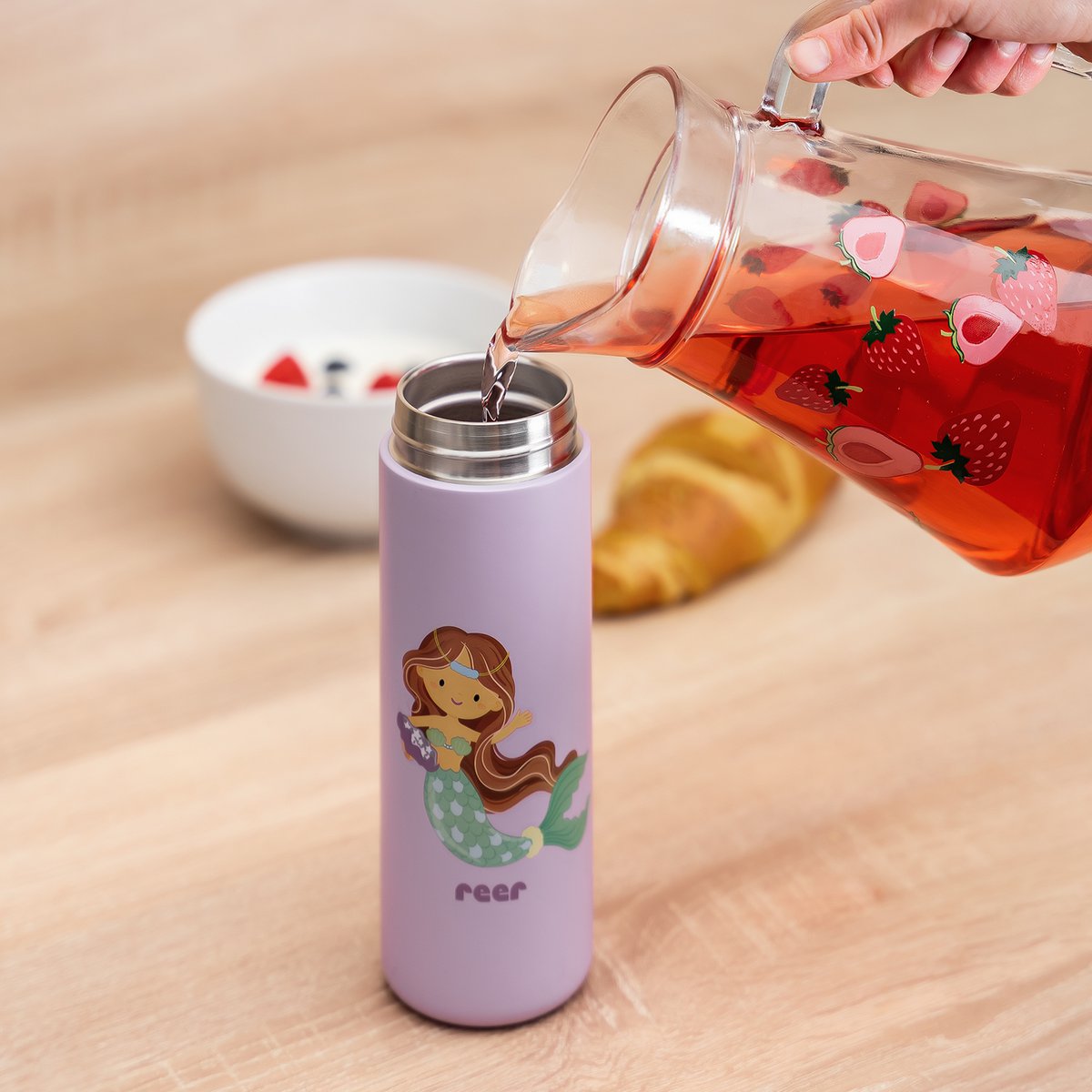 Botella para niños con pajita 350 ml, violeta