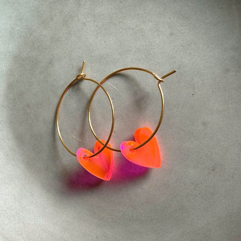 Øreringe Hoops Lume Charms | Hjerte neon lyserød