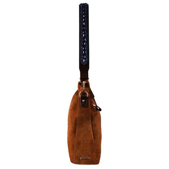 BOHO IBIZA BAG - Bandolera azul zafiro (70cm) + Bolso de ante (Cognac)