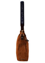 BOHO IBIZA BAG - Saphirblauer Schultergurt (70cm) + Wildledertasche (Cognac)