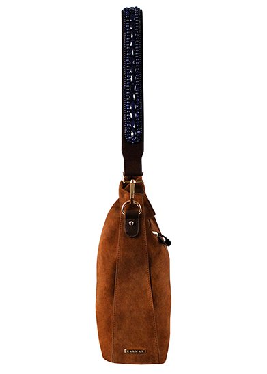 BOHO IBIZA BAG - Saphirblauer Schultergurt (70cm) + Wildledertasche (Cognac)