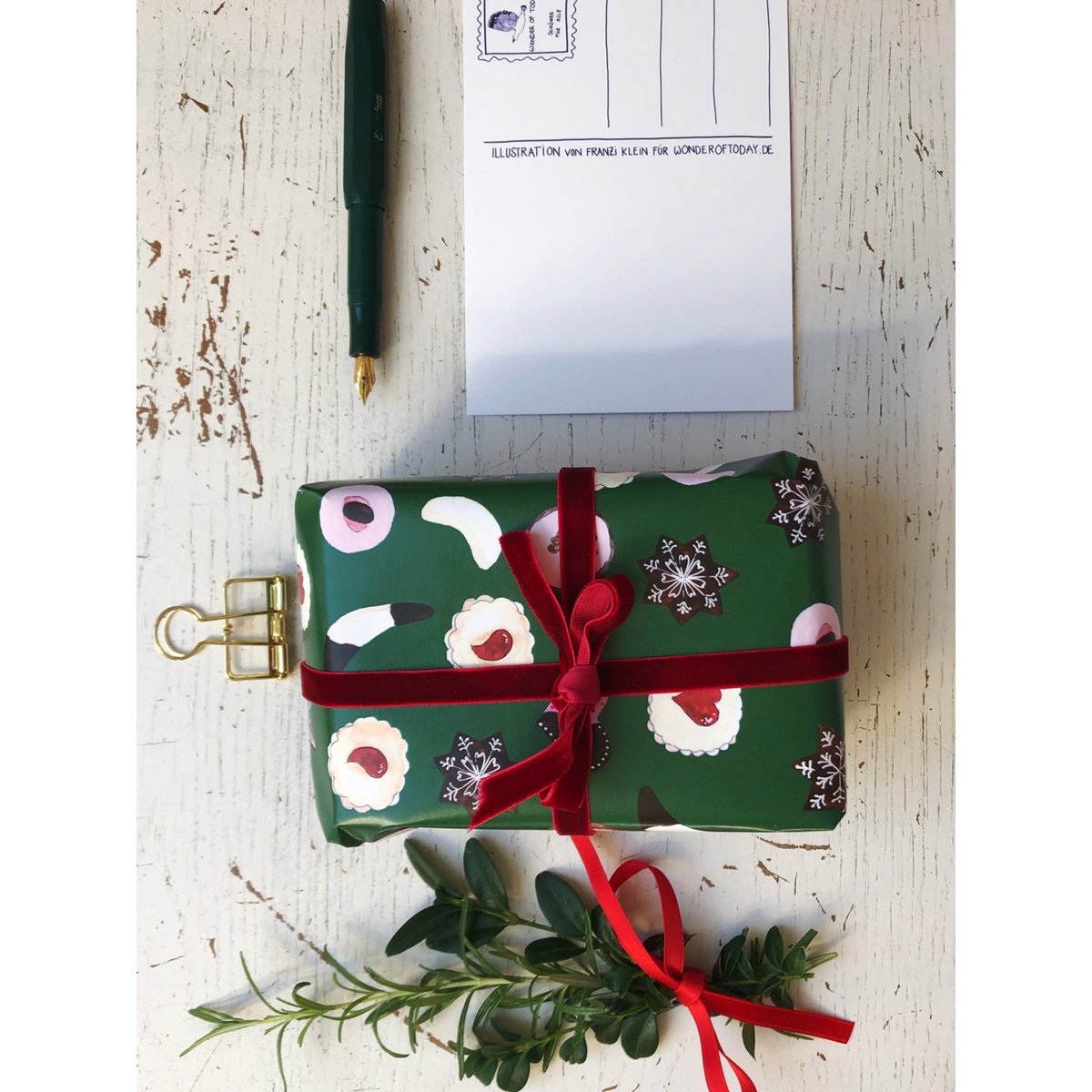 Papier cadeau pour biscuits vert