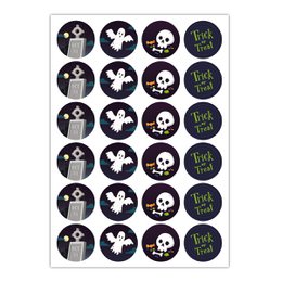 24 cool Halloween stickers to scare you with ghost and skull: Trick or Treat, blue, MATTE paper stickers also (ø 45mm; 4 motifs)