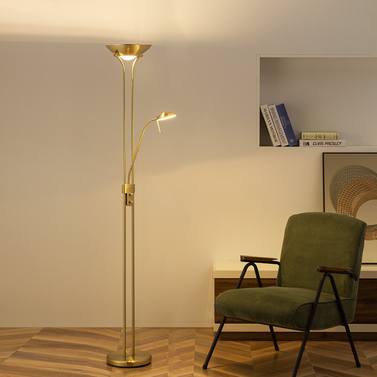 Home Sweet Home R7s + G9 LED-Uplight-Stehleuchte – klassisches Gold/Bronze