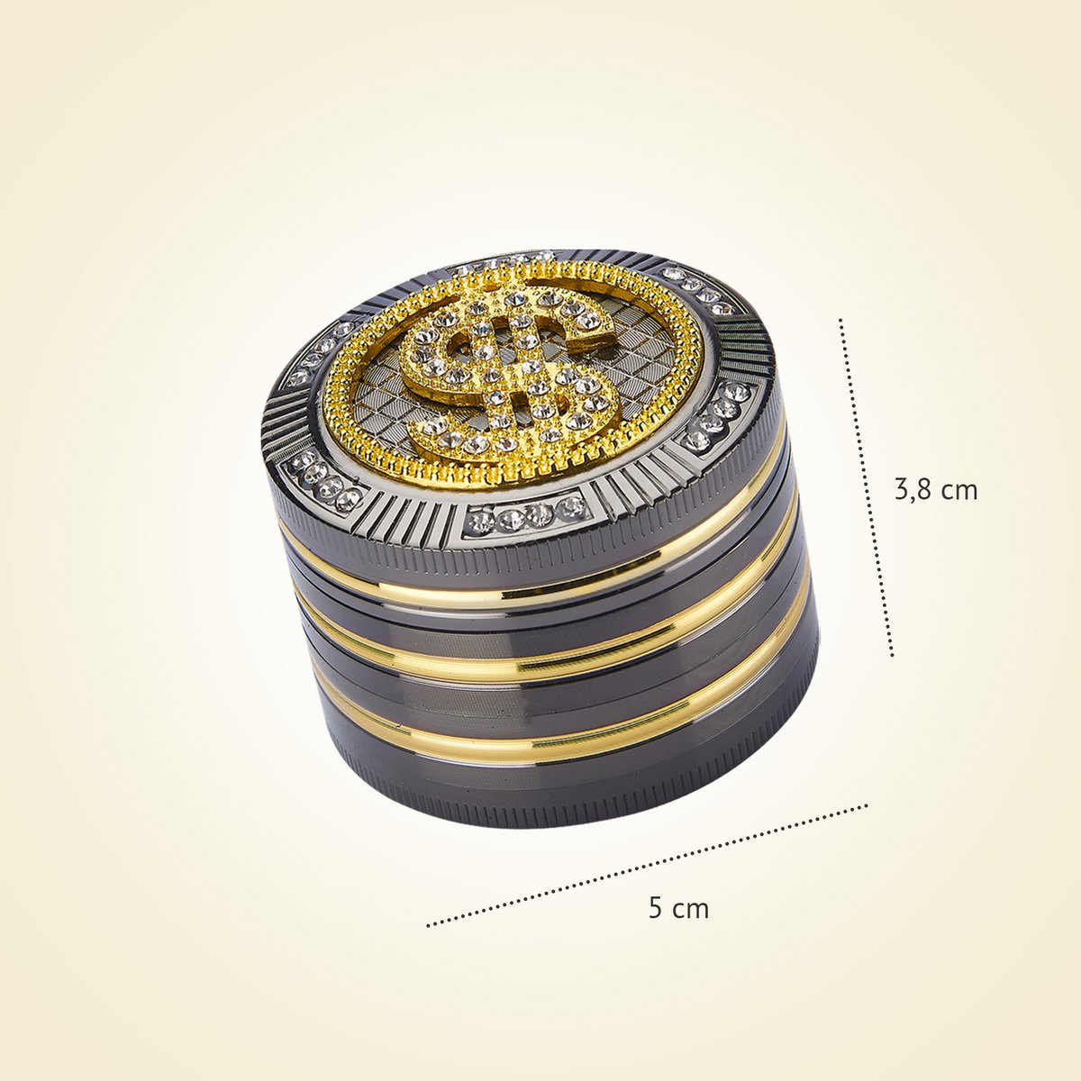 Grinder Magnétique- Broyeur à tabac & Herbes aromatiques - 4 Parties - Moulin à Epices -Dents de Diamant - 50 mm- Avec grattoir - Design Dollar