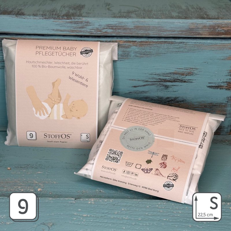 Baby care cloths hand-printed 9er with wild and meadow animals