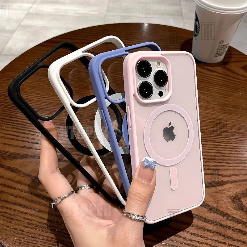 Pink gennemsigtigt akrylcover til iPhone 17 Air 16 15 14 13 12 11 Pro Max Plus hårdt stødsikkert kraftigt magnetisk Magsafe cover