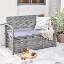 Gabrielle All-weather Resin Wicker Lounge Patio Sofa Storage Bench in Grey with Cushion