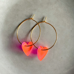 Øreringe Hoops Lume Charms | Hjerte neon lyserød
