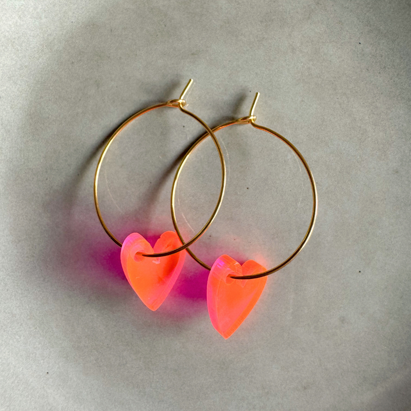 Øreringe Hoops Lume Charms | Hjerte neon lyserød