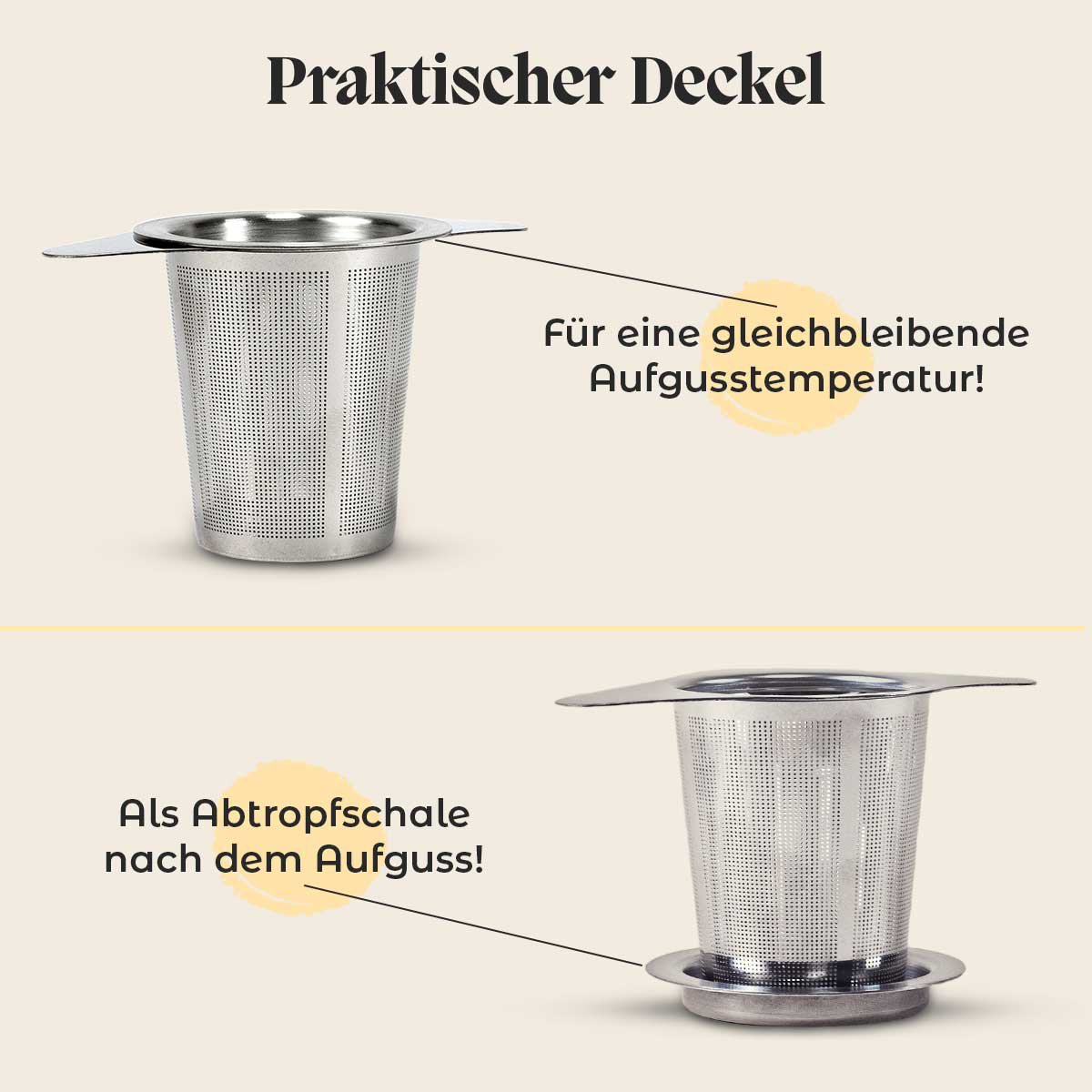 Stainless steel tea strainer with lid