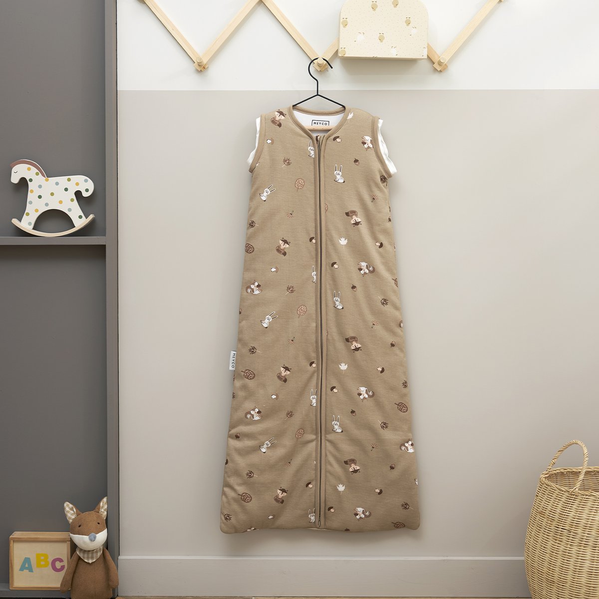 Schlafsack 4-Jahreszeiten-Interlock-Jersey Forest Animals Sand Einheitsgröße