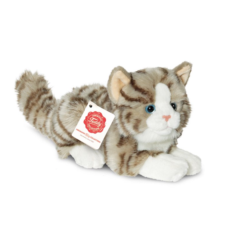 Cat lying gray 20 cm - plush toy - stuffed animal