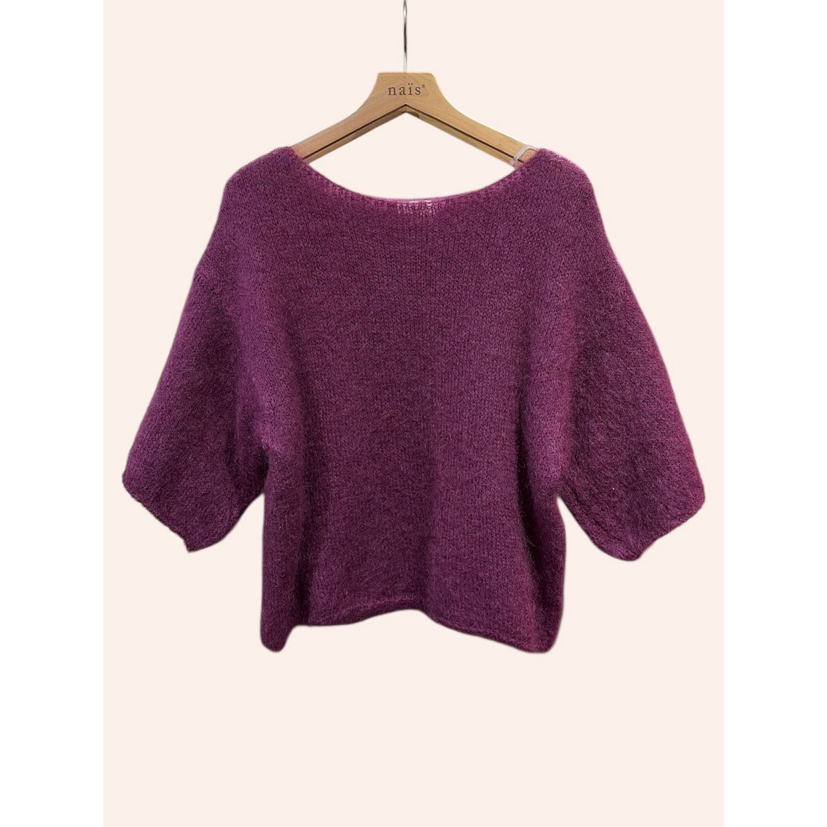 Pull col bateau manches 3/4 en 76% mohair et laine