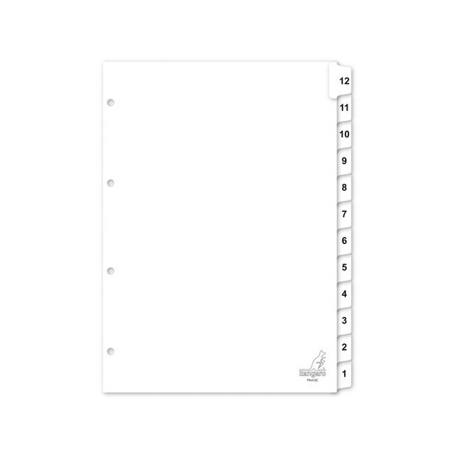 Onglet Kangaro A4 chiffres carton 190gsm 4r. 12 pièces blanc