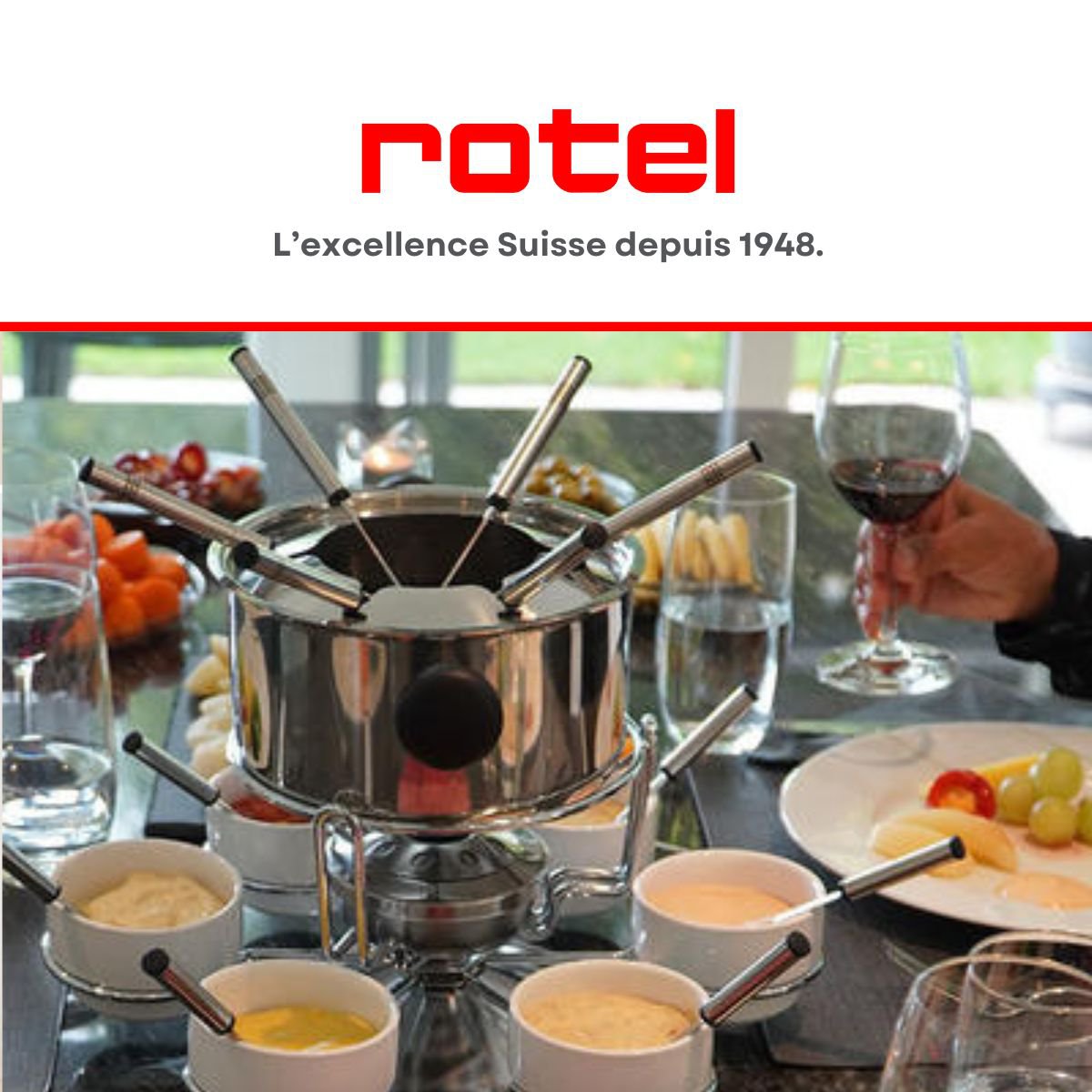 Burgundowy zestaw do fondue dla 6 osób, średnica 17 cm Rotel Swiss Tradition