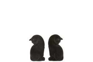 J-Line boekensteun Kat - kunststof/fluweel - zwart - 2 stuks