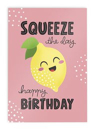 Postal Tarjeta de cumpleaños Kawaii Limón // Squeeze The Day