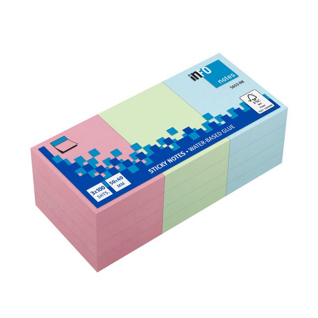 Info notes 50x40mm assorti pastel pak 12 blok blauw, roze, groen