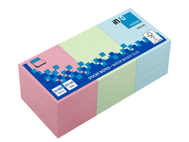 Info notes 50x40mm assorti pastel pak 12 blok blauw, roze, groen