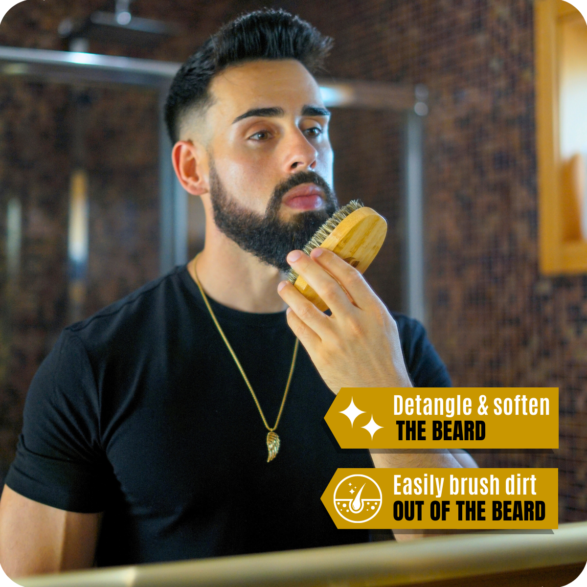Cepillo para Barba - Madera de Bambú - Cerdas Veganas - Diseño Ergonómico - Para Hombres