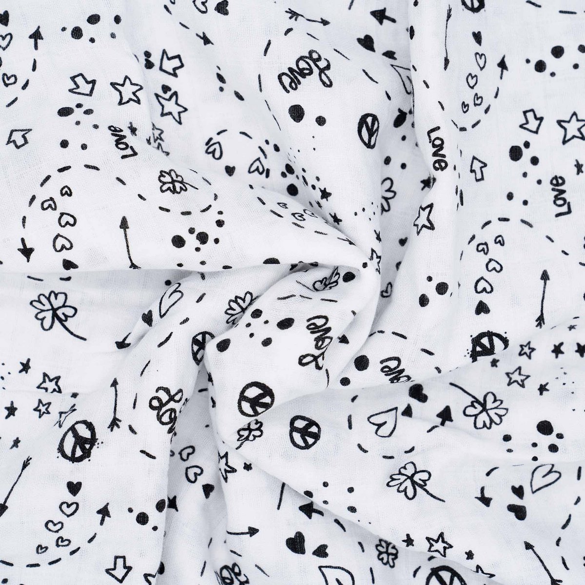 Mulltuch Bio-Baumwolle 120x120cm • Love&Peace