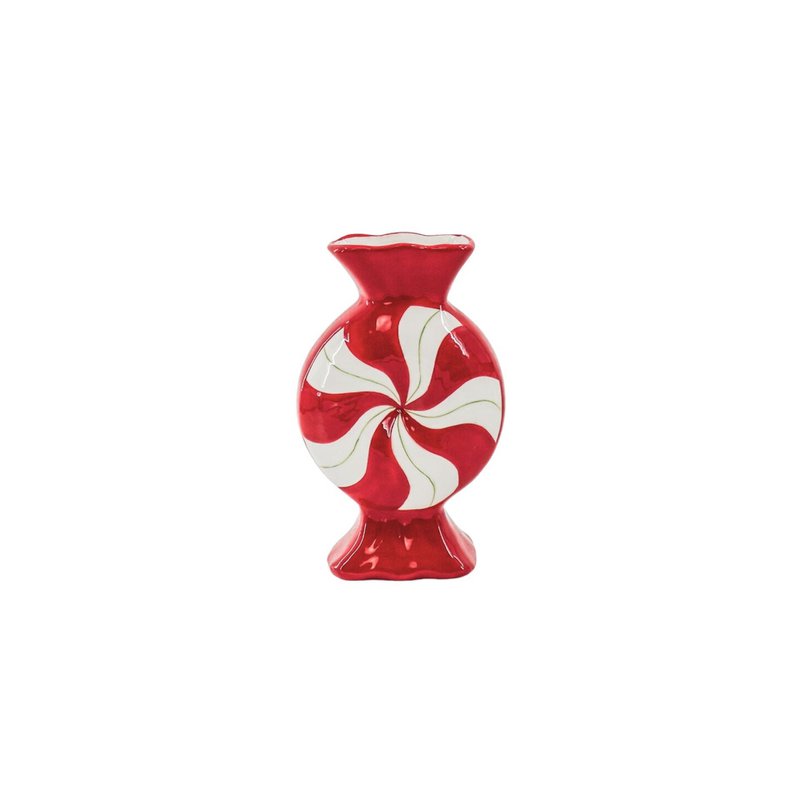 Flower Vase- Toffee Candy- -ceramic-Red/ White- 12x6,5x20cm