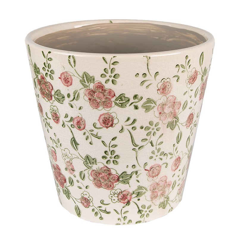 Bloempot Ø 12x10 cm Roze Beige Keramiek Bloemen Bloempot Binnen