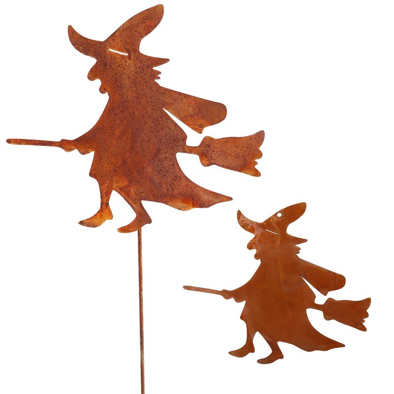 Rusty metal decorative witch | on stick and for hanging | Metal Halloween decoration