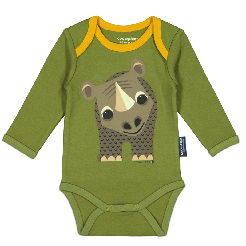 Long Sleeve Bodysuit & Bib Set | Organic cotton |Rhinoceros | Birth gift