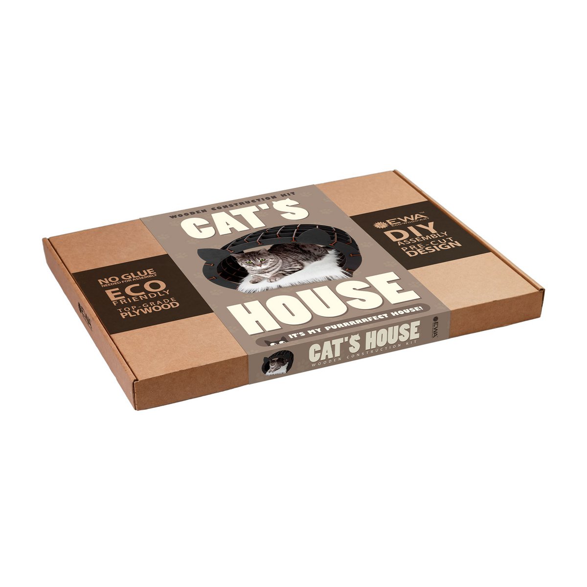 Eco Wood Art (EWA) 3D Building Kit Wood House White With Black Plush frakke, 1744, 48x36.2x45,6 cm