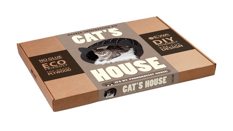 Eco Wood Art (EWA) 3D Building Kit Wood House White With Black Plush frakke, 1744, 48x36.2x45,6 cm