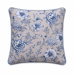  Blue floral pattern pillowcase, 45x45 cm, botanical flowers, square shape, cotton blend fabric