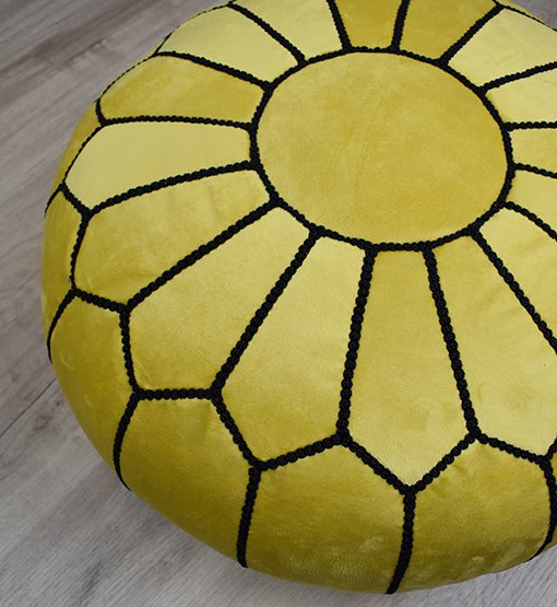 Fluwelen poef - geel en zwart