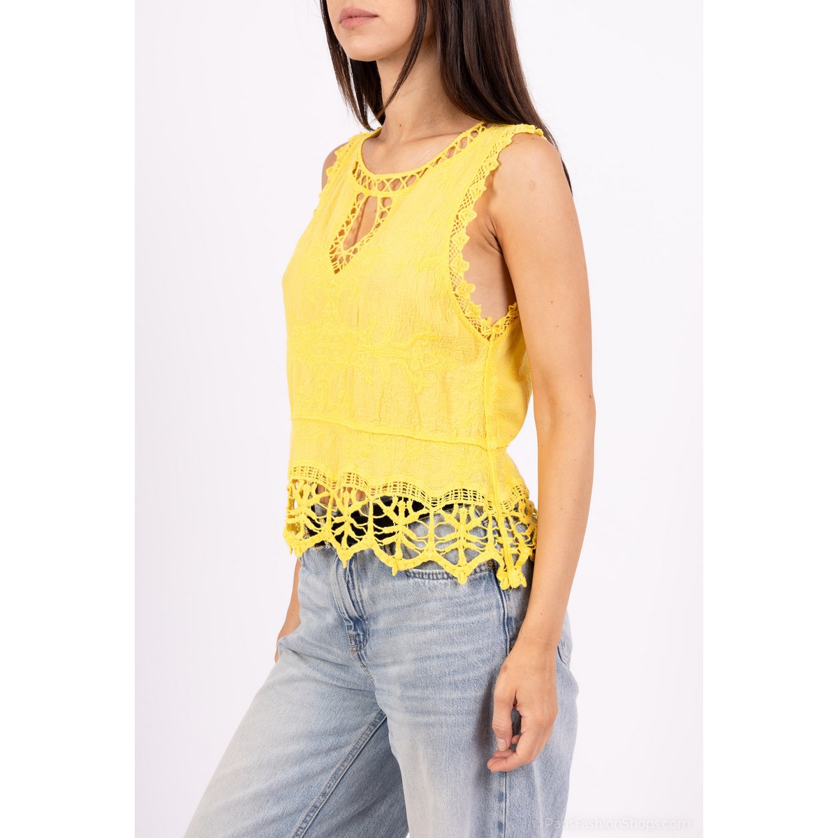 Camiseta sin mangas de encaje bordado - 100% - Made in ITALY