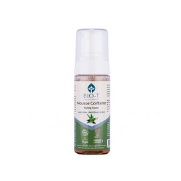 Styling mousse for hair, 150ml, made with organic ingredients, provides volume and hold.