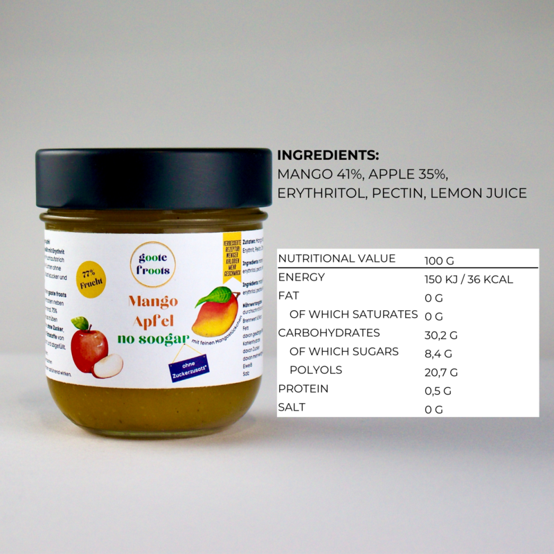 Frugtpålæg SUKKERFRI Mango Æble Vanilje 76% frugter