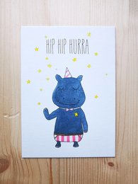 Postkort Flodhest - Hip hip hurra