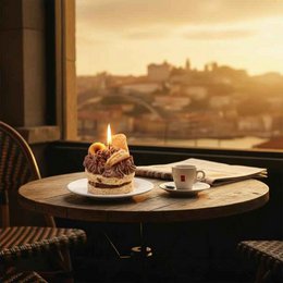 LAVURI® Caramel Cake Candle - Cake with whipped cream, chocolate bars and cookie rings as decoration