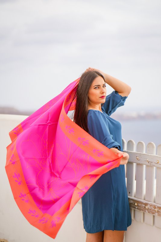 Le Magnifique foulard Alstroemeria 100% soie 180*75cm