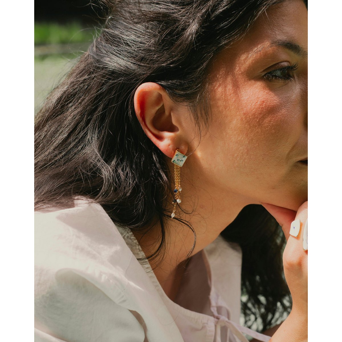 Varia Enamel Earrings – detachable Lapis & Pearl drop