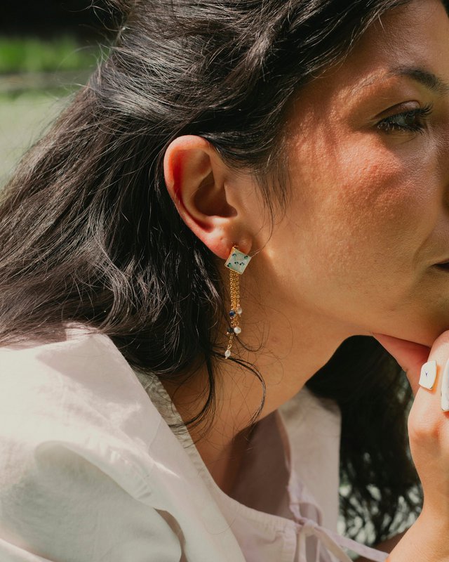Varia Enamel Earrings – detachable Lapis & Pearl drop
