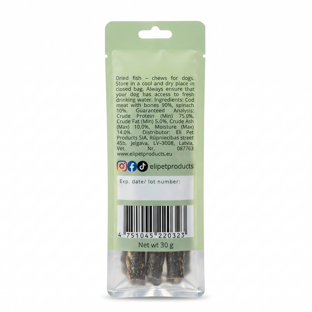 Dried Cod Sticks With Spinach Natural Dog Treats 30 g