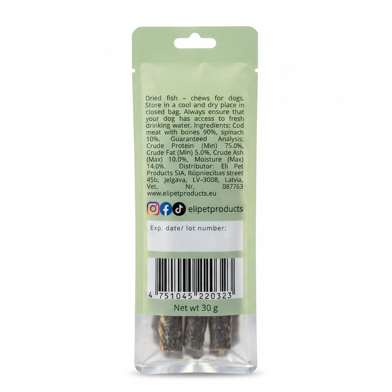 Dried Cod Sticks With Spinach Natural Dog Treats 30 g