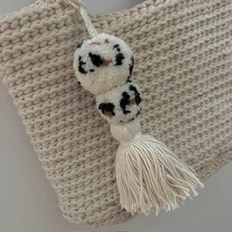 Luna -Leena Pom Pom Bag Charm Leopard - Wool & Cotton - Handmade in Nepal